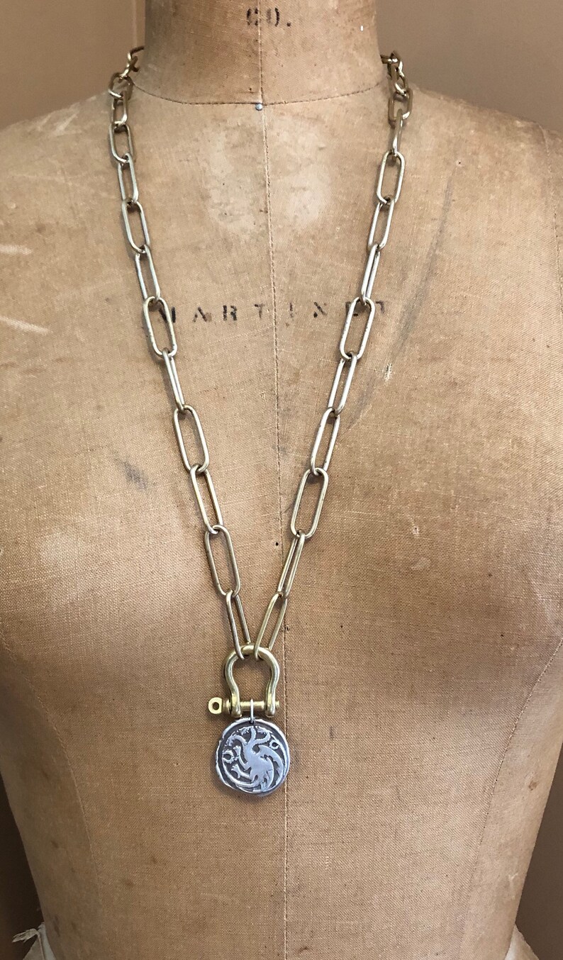 Paperclip Chain Lock Necklace VINTAGE Raw Brass Etsy