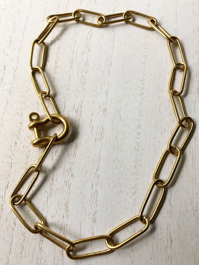 Paperclip Chain Lock Necklace VINTAGE Raw Brass Etsy