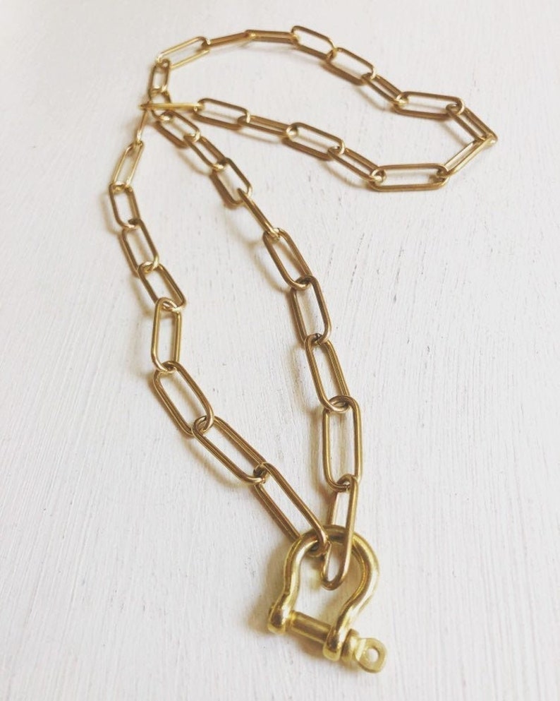 Paperclip Chain Lock Necklace VINTAGE Raw Brass Etsy