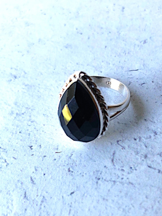 Vintage Black Onyx Ring, Faceted ONYX