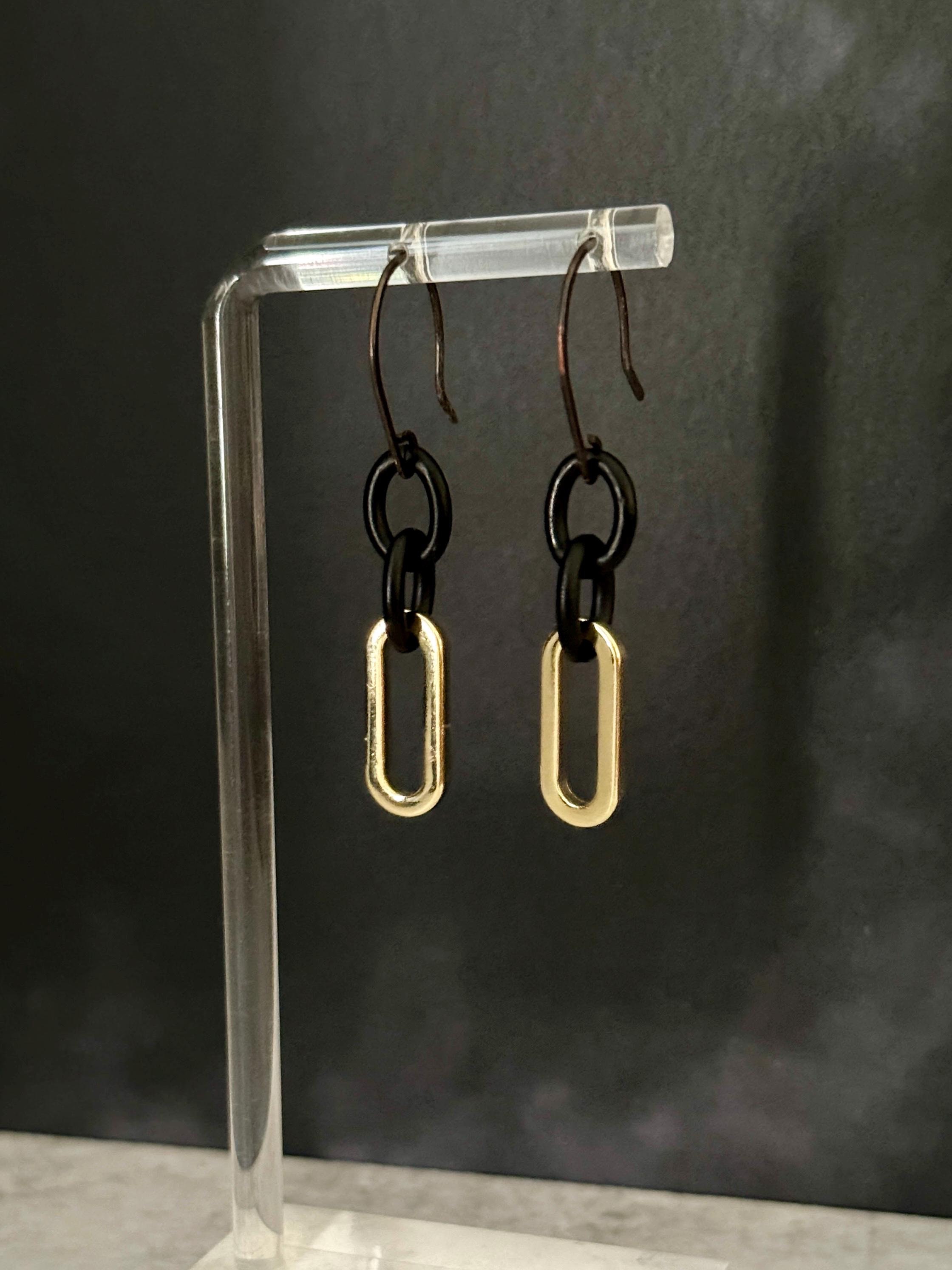 Gold Black Dangle Earrings, Dark Academia Earrings