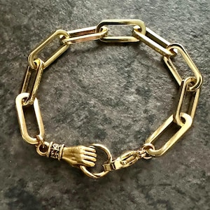 Festhalten an HOPE Armband, Greifende Hand Armband, HOPE Armband, Gold Square Link Armband,