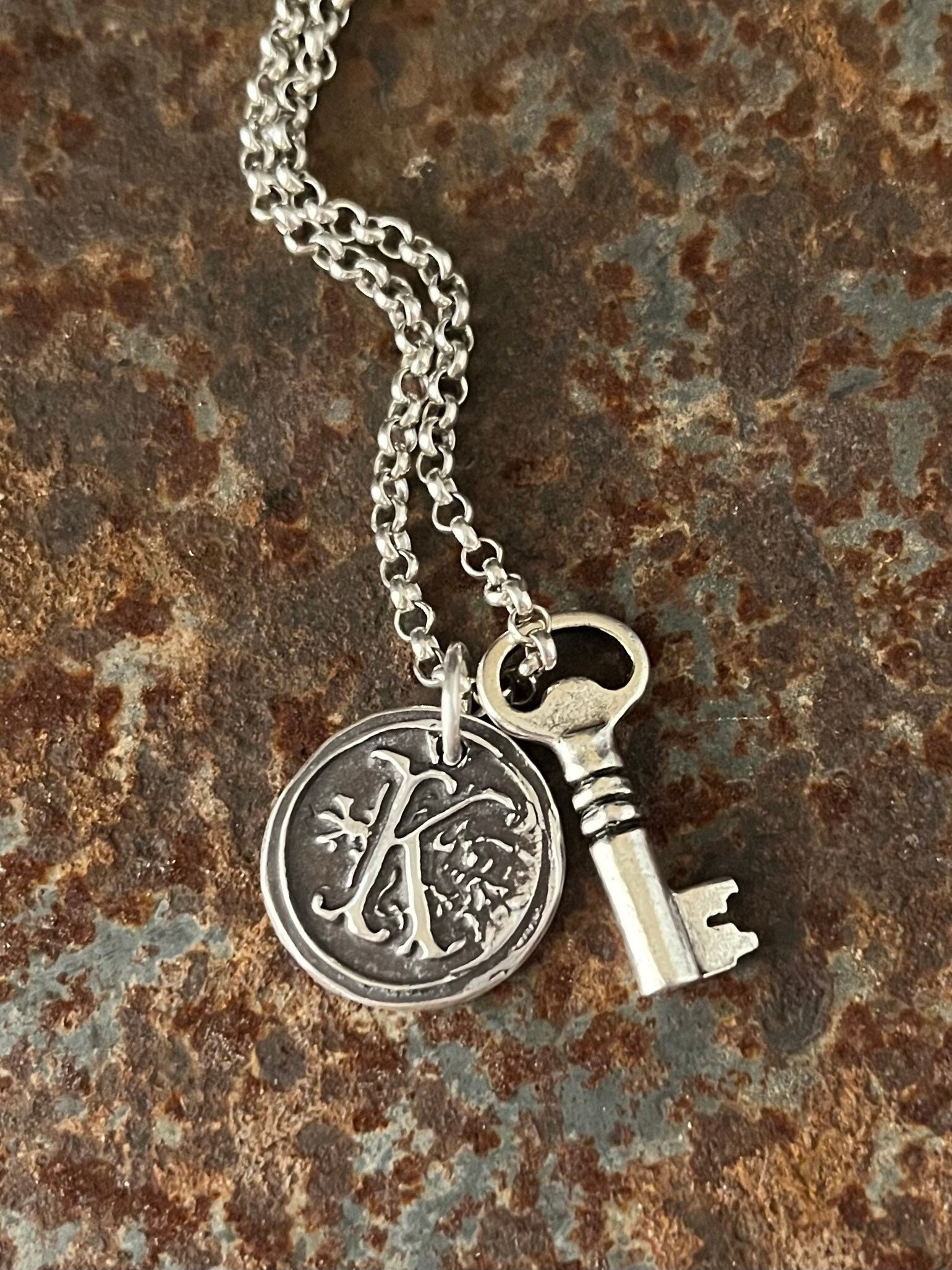 Mens Necklace Key Charm Pendant in Sterling Silver 925 