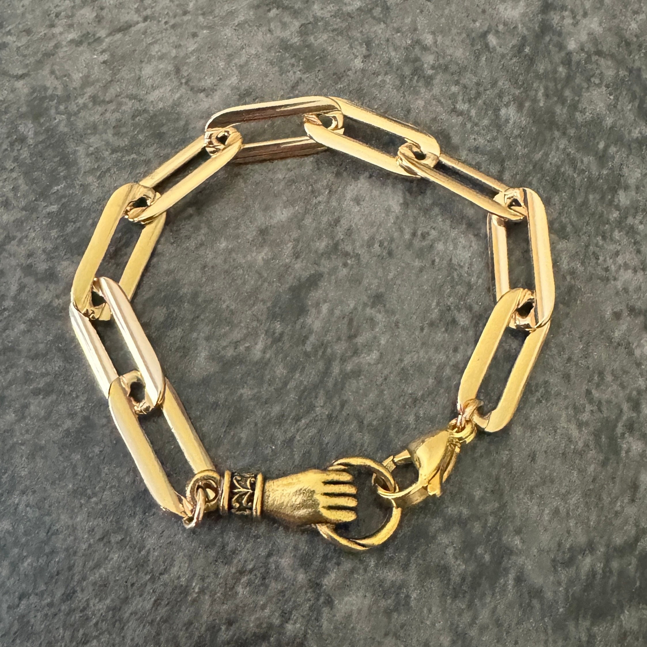 Grasping Hand Bracelet, Hold on Bracelet, Hold on to HOPE, Gold Square Link  