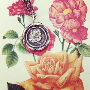 ROSE Silver Pendant, Wax Seal Jewelry,Meaningful Jewelry