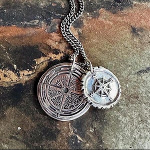 Silver Wind Rose Compass, La Vie Dansante Pendant, Wax Seal Jewelry