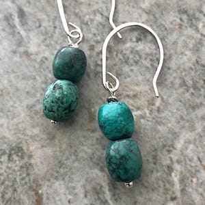 Turquoise Dangle Earrings: Sterling Silver, King Manassa Mine