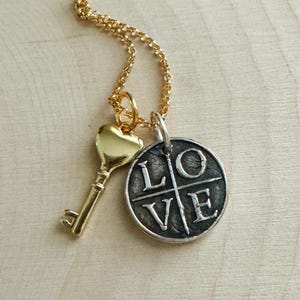 Gold Heart Key Pendant, Key Necklace