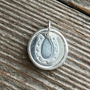 Lucky Horseshoe Fine Silver Charm, Horseshoe Pendant, Wax Seal Jewelry