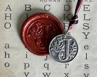 Silver Initial Pendant, Wax Seal Jewelry, Personal  Initial Necklace