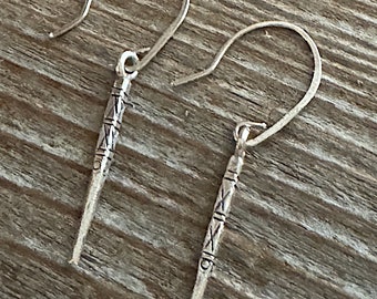 Silver Dangle Earrings: Etched Sterling Silver Spikes