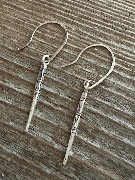 Sterling Silver Hill tribe Dangle Etched Earrings Sterling Silver Hill tribe Dangle Etched Earrings