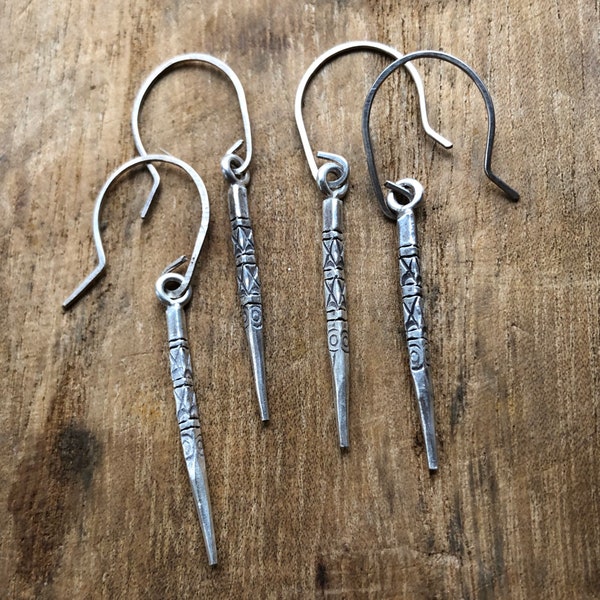 Silver Dangle Spike Earrings, Karen Hill Tribe Silver Earrings