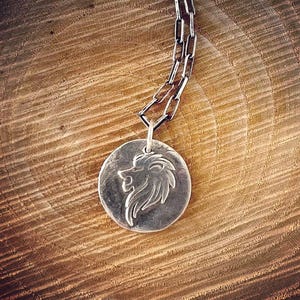 Silver Lion Pendant, Wax seal Jewelry, Courage Pendant