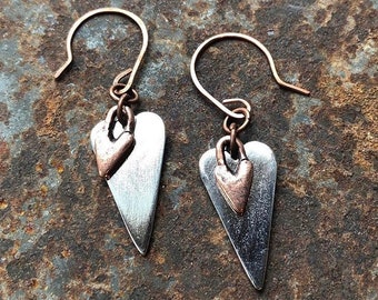 Heart Dangle Earrings / Copper Silver HEARTS