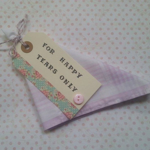 wedding hankie favour handkerchief for happy tears only