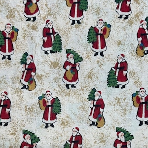 Vintage Santa Claus Christmas Fabric, 100% Cotton Quilting Fabric One Yard, St. Nick Fabric, Christmas Trees, Gift Sacks, Marcus Brothers