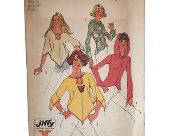 Vintage Womens Pullover Top Sewing Pattern, Simplicity 6656, Womens Size 14, Bust 26, Waist 28, Hip 38, Complete Pattern, Long Kimono Sleeve