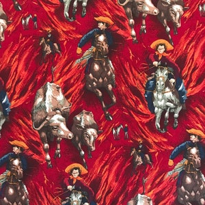 Cattle Herding Cowboy Fabric, Western Rancher Horse Fabric, Kaufman Fabric by the 1/2 Yard, Western Fabric, Horse, Cattle, Cow and Bull