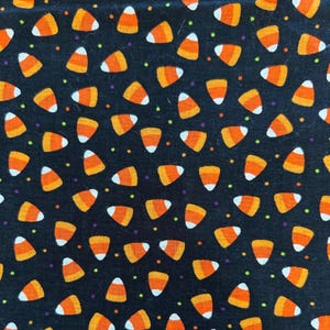 Candy Corn Halloween Fabric, Joann Fabric, 100% Cotton Quilting Fabric, Fall Sewing Fabric, Polka Dots on Black, LAST 23 INCHES