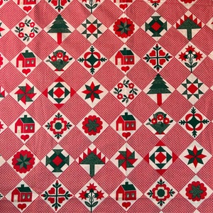 Tela de patchwork navideña vintage, tela para acolchado 100 % algodón, Fabric Traditions Marti Mitchell 1992, panel de edredón Christmas Cheater BTY