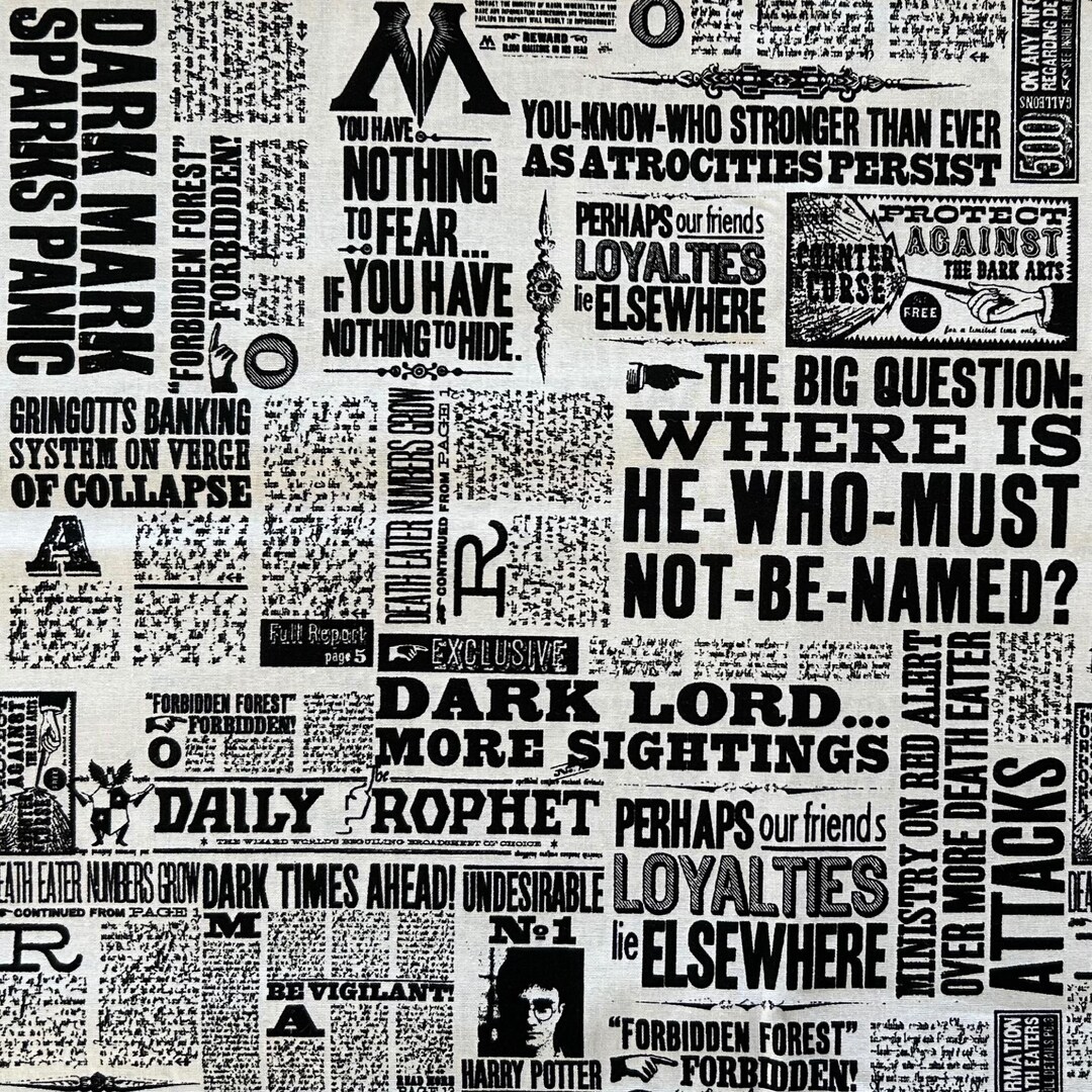 Harry Potter Daily Prophet Newspaper Fabric, 100% Cotton Quilting ...