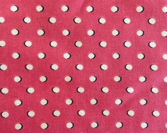 BTY Waverly Pink Polka Dot Upholstery Home Decor Fabric, 100% Cotton Screen Print, Waverly Home Seasons, Pink White Black Polka Dots