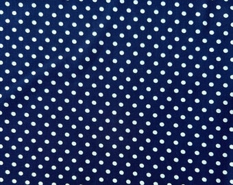 Tessuto a pois bianchi su blu navy, tessuto a mezzo metro, tessuto per trapuntatura in cotone a pois, piccoli pois (non in rilievo), Cranston