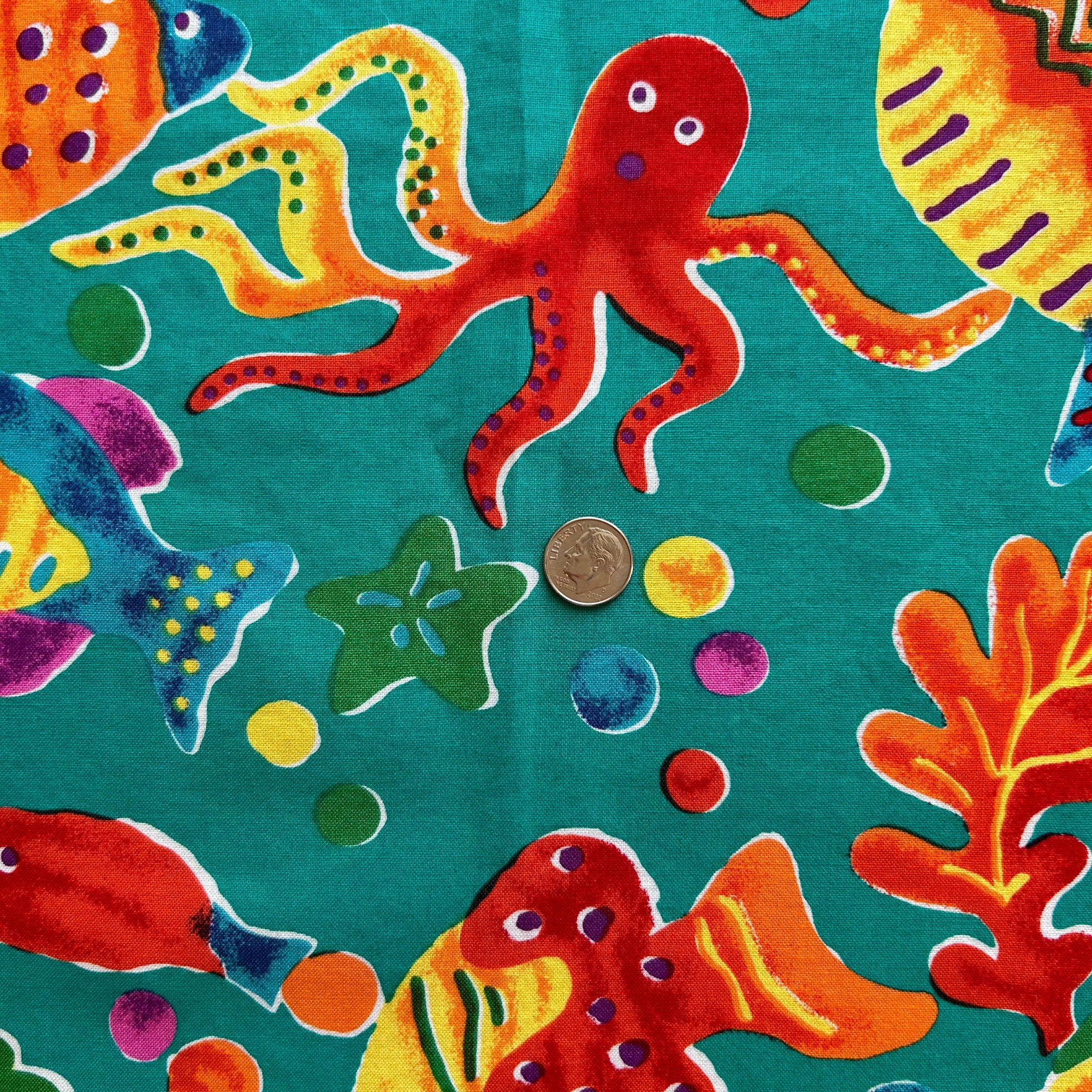 Rare Sea Life Hoffman International Fabrics, Costa Del Sol Fabric, Fish Starfish Octopus Ocean