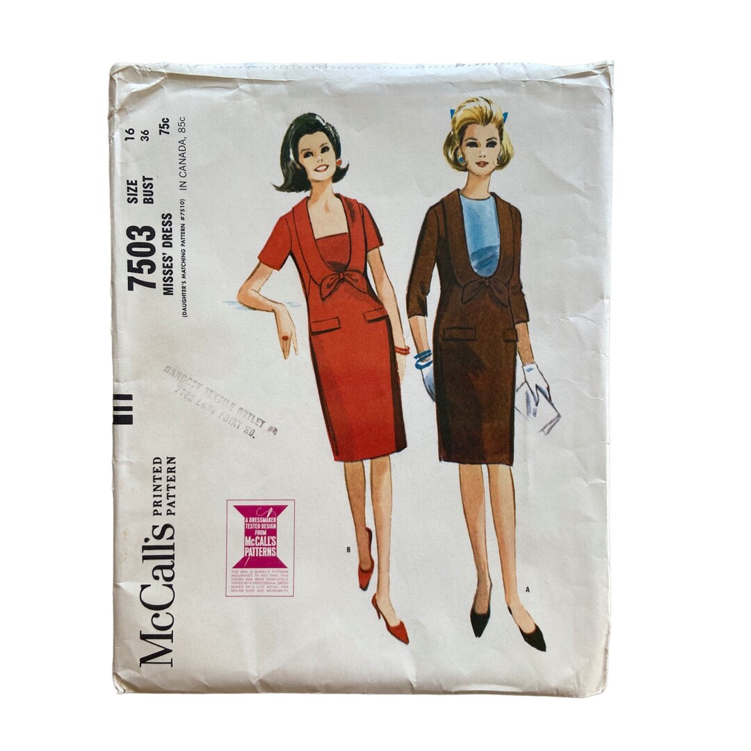 Vintage Mod Dress Sewing Pattern, 1964 Mccall's 7503, Size 16 Bust 36