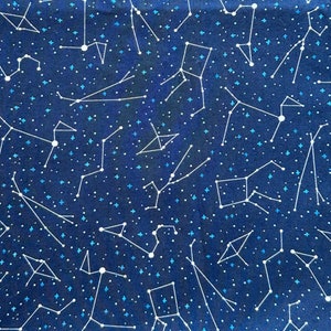 Night Sky Fabric, 100% Cotton Quilting Fabric Kaufman, Fabric by the Half Yard, Constellation Zodiac Fabric, Space Stars Fabric Starry Night