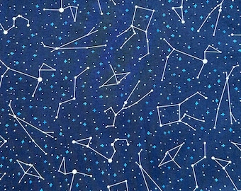 夜空の生地、100% コットン キルティング生地 Kaufman、半ヤード単位の生地、星座の星座生地、宇宙の星の生地 星空の夜