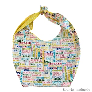 Colorful Summer Slouchy Hobo Bag, Reversible Beach Tote Bag, Shoulder Market Bag, Handmade Fabric Hobo Bag with Tie Straps, Shopping Bag