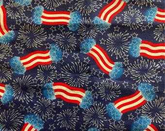Tessuto fuochi d'artificio patriottici, stelle e strisce USA, tessuto per trapuntatura 100% cotone, tessuto Great American Summer, a mezzo metro, 4 luglio