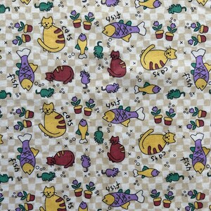 Cats and Fish Fabric, 1 Yard Fabric, 100% Cotton Quilting Fabric, Cute Kitty Fabric, Fabric for Kids, Cat Lovers Fabric, Kitten Fabric