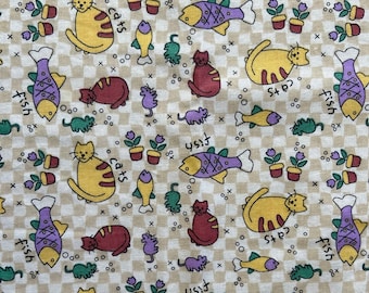 Cats and Fish Fabric, 1 Yard Fabric, 100% Cotton Quilting Fabric, Cute Kitty Fabric, Fabric for Kids, Cat Lovers Fabric, Kitten Fabric