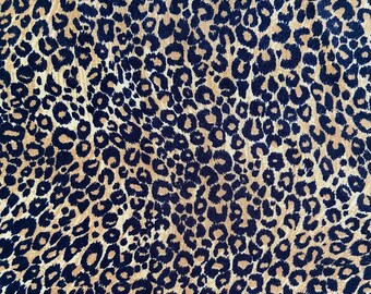 Leopard Print Polyester Fabric, Animal Print Apparel Fabric, Tan and Dark Navy Leopard Print Fabric, Crantex Cranston Print Works, 62" x 61"