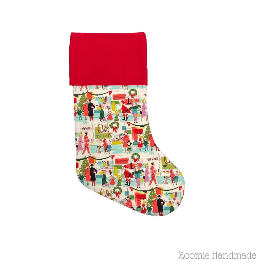 Retro Vintage Christmas Stocking, Mid Century Stocking, Custom Personalized Stocking, Mid