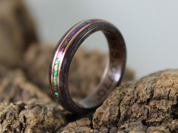 Walnut & Grey Maple Wood Ring With Rose Gold and Abalone Mens Wood Ring Wood  Rings Wood Engagement Ring Wood Wedding Band Bentwood Rings 