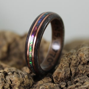 Walnut & Grey Maple Wood Ring with Rose Gold and Abalone Mens Wood Ring Wood Rings Wood Engagement Ring Wood Wedding Band Bentwood Rings