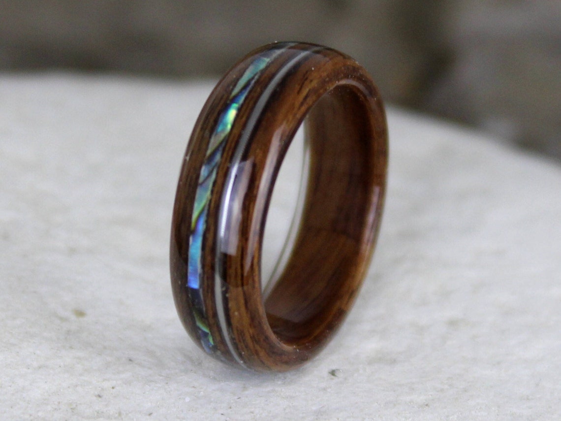 Wood Ring Rosewood With Guitar String & Abalone Mens Wood Etsy