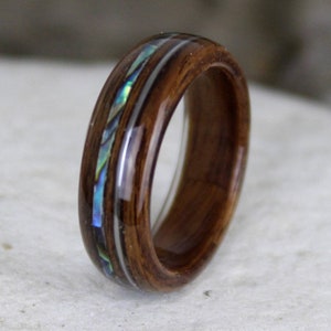 Wood Ring, Rosewood with Guitar String & Abalone, Mens Wood Rings, Womens Wood Rings, Wood Engagement Ring, Wood Wedding Bands, Wooden Rings image 1