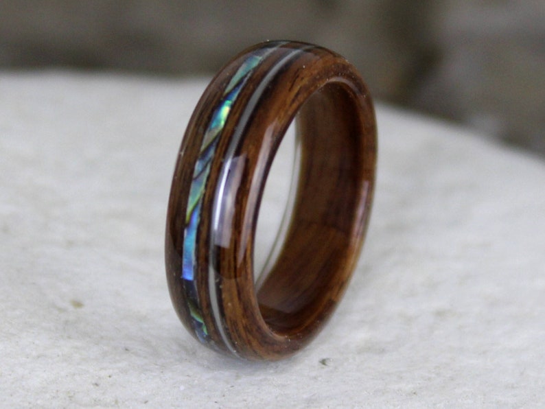 Wood Ring, Rosewood with Guitar String & Abalone, Mens Wood Rings, Womens Wood Rings, Wood Engagement Ring, Wood Wedding Bands, Wooden Rings image 1