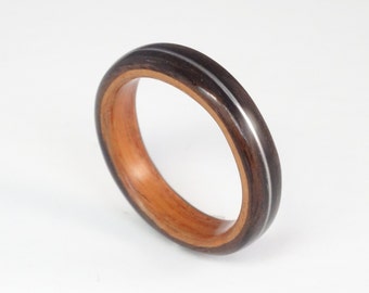 Wood Ring, Ebony & Padauk with Guitar String Inlay, Mens Wood Ring, Womens Wood Ring, Wood Engagement Ring, Wood Wedding Band, Wooden Ring