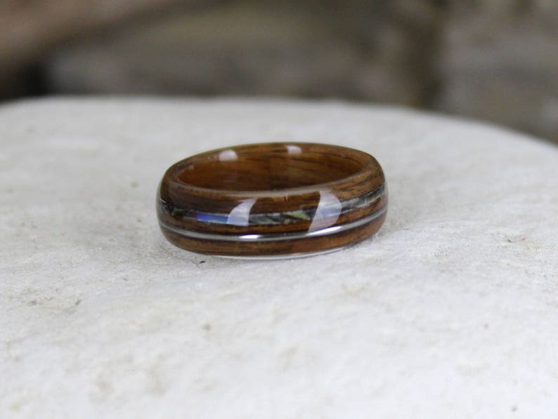 Wood Ring, Rosewood with Guitar String & Abalone, Mens Wood Rings, Womens Wood Rings, Wood Engagement Ring, Wood Wedding Bands, Wooden Rings image 4