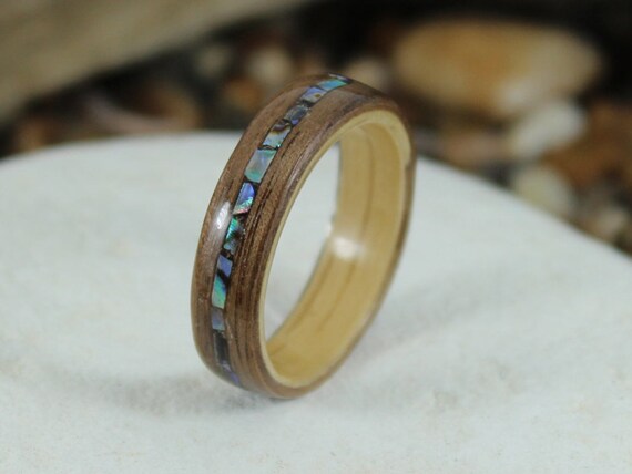 Oak Walnut Wood Ring With Abalone Inlay Wooden Rings Wood Rings for Men Wooden Wedding Rings Bentwood Rings Abalone Ring Etsy