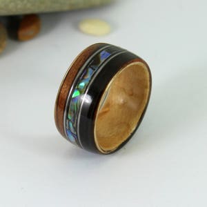 Ebony & Maple Wood Ring With Abalone + Guitar Strings, Wooden Rings ...