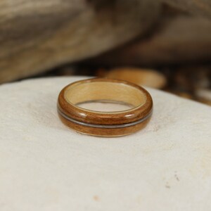 Cherry and Sycamore Bent Wood Ring with a Guitar String Inlay Band, Handmade to Any UK or US Size, Guitar String Ring, Bent Wood Band image 4