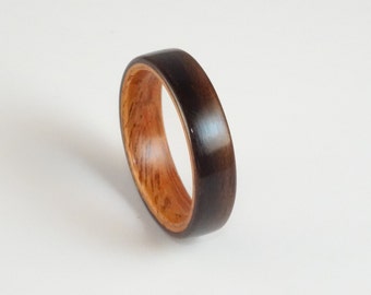 Ebony and Padauk Bent Wood Ring Hand Made To Order In Any UK or US Size for Men and Women