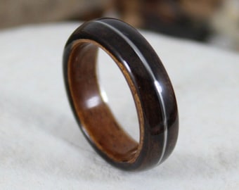 Wooden Ring Ebony & Olive with a Guitar String Inlay.  Bentwood Ring Mens Wedding Band Wood Ring For Men Womens Wood Ring Mens Wedding Ring